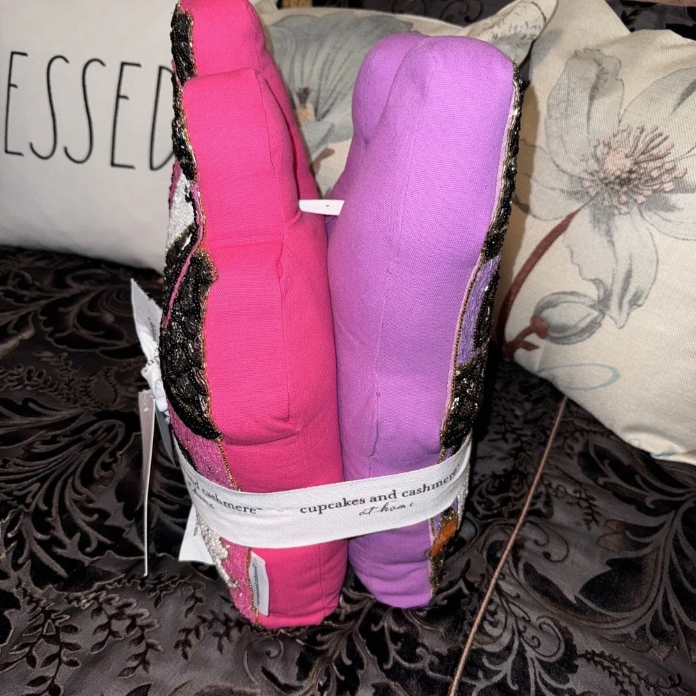 Cupcakes and Cashmere Haunted House Pillows Pink Purple Beaded Set of 2